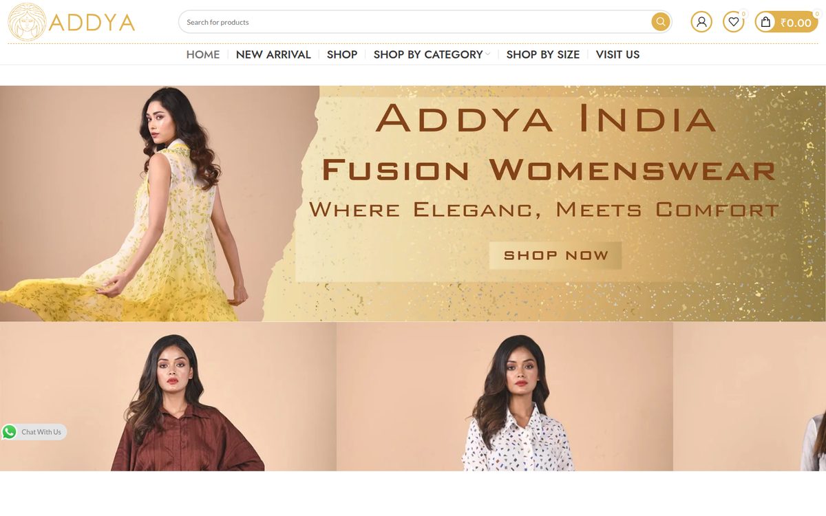 Addya India store landing page