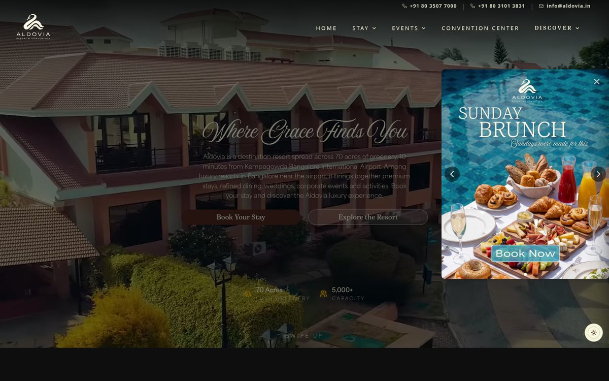 Aldovia Resort landing page