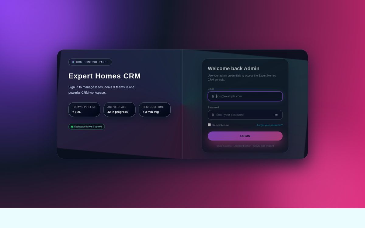 Expert Homes CRM login page